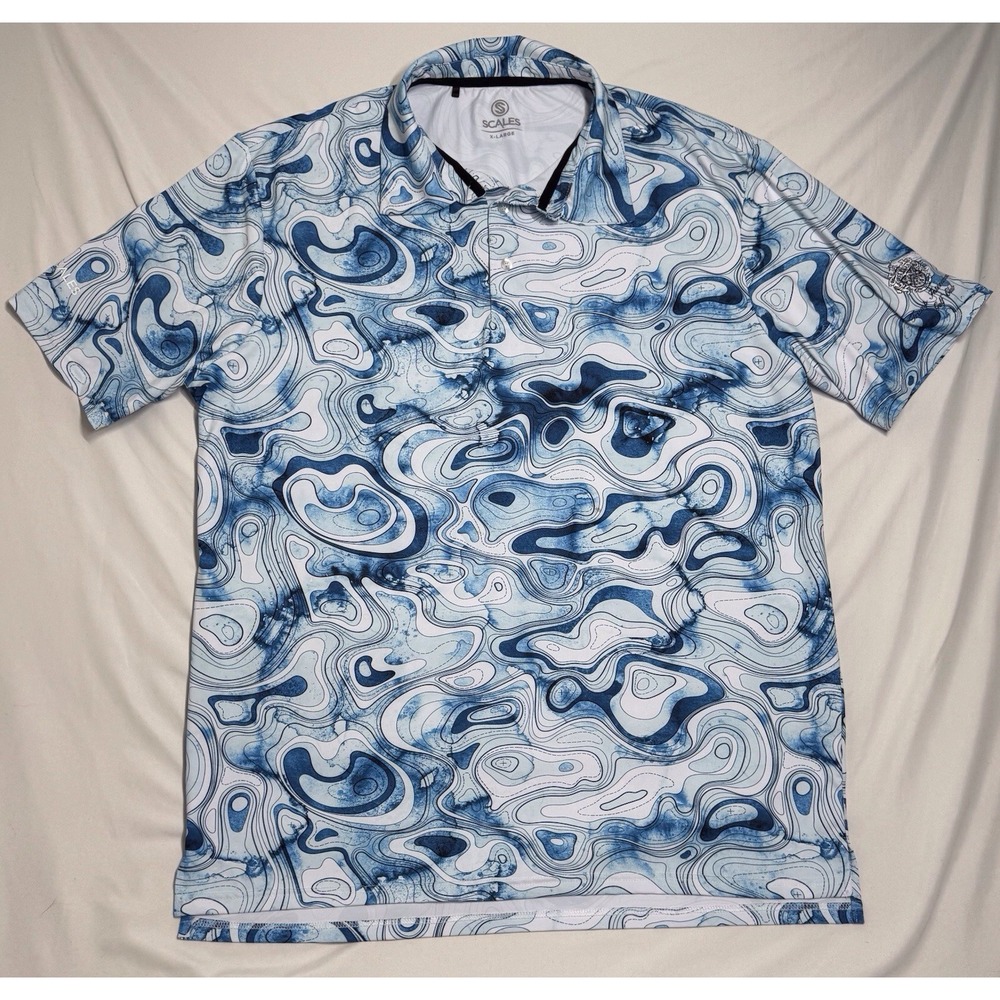 Scales Polo Blue Abstract Golf Trump National Golf Club Stretch Flex Mens XL